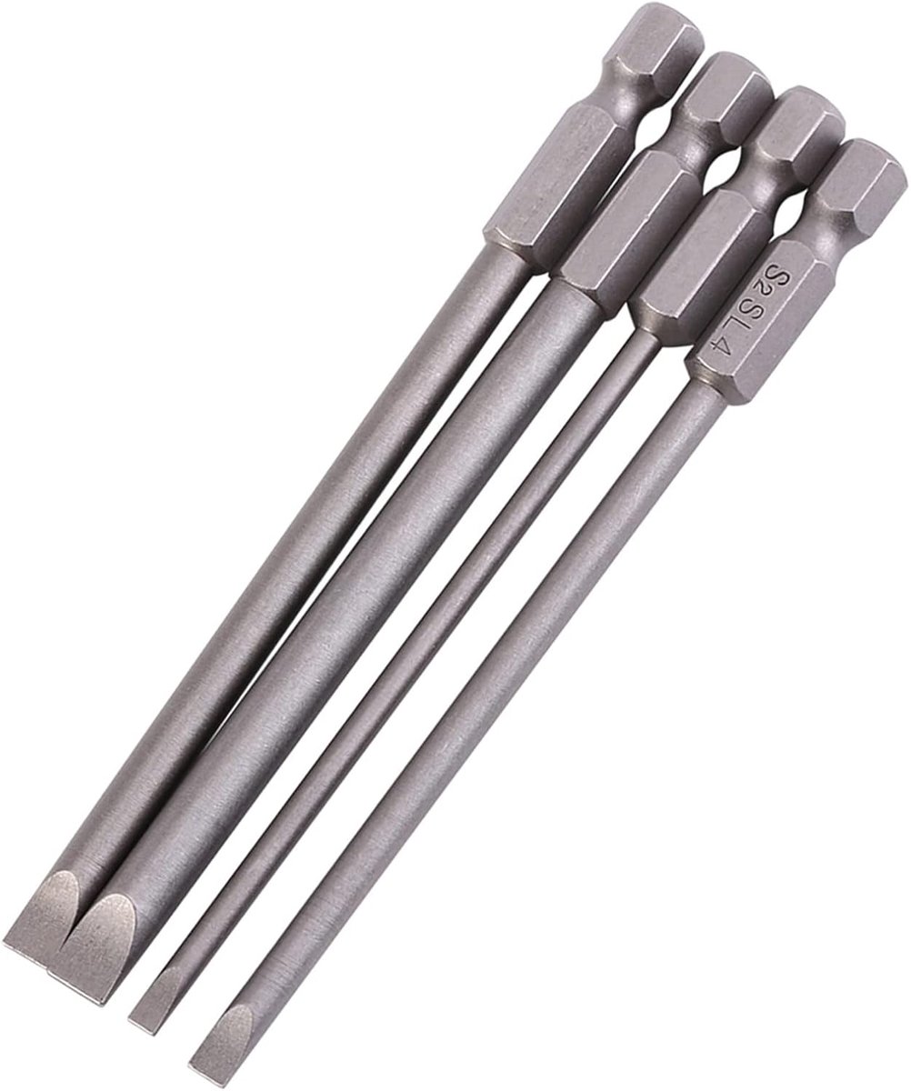 SnelShoppen - 4-delige Platte Schroevendraaier Bit Set Staal Legering Magnetisch 1/4 Inch 100mm #351 - Professioneel Gereedschap