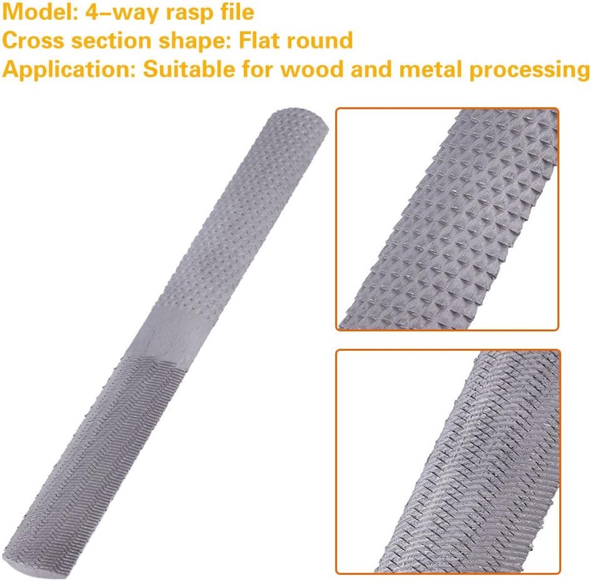 SnelShoppen - 4-in-1 Stalen Hout Rating Vijl, 200mm Platte Rasp Vijl, Halfrond, Houtbewerking, Handgereedschap, Hout Rasp, Duurzaam en Sterk