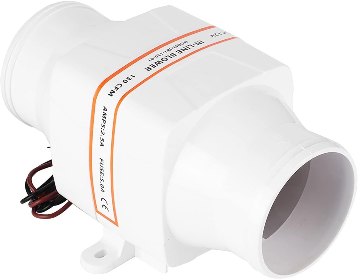 SnelShoppen - 12V/24V DC Luchtventilator, 3 Inch Inline Marine Wedge Ventilator, Krachtige Ventilator voor RV, Jacht, Boot, Wit (12V)