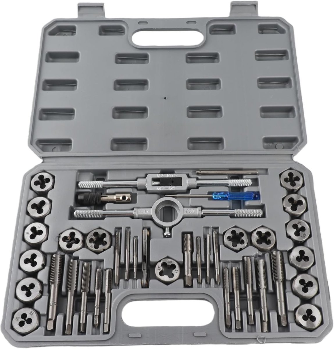 SnelShoppen - Tap en Draadset - 40 delige Handgereedschapset van Tungsten Staal met Schroefmoeren, Draadwrench en Heavy Duty Draadmeter voor Precisie