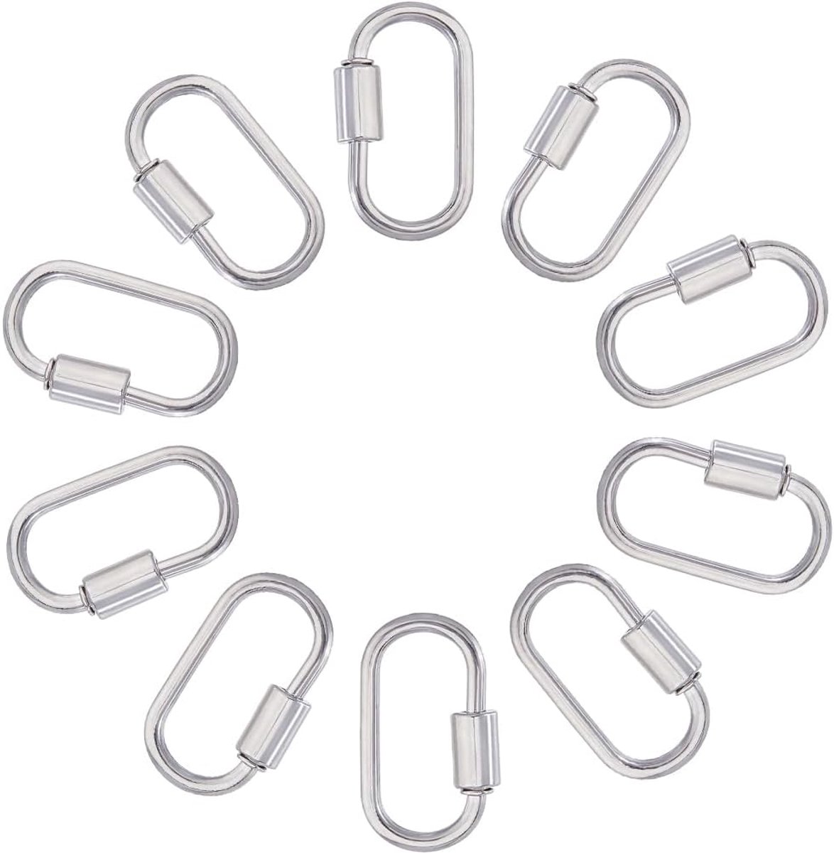 SnelShoppen - 10 Stuks Ovalen Schroef Carabiner Slot - Platinum Carabiners voor Sleutelhangers, DIY Sieraden, Kettingverbindingen, Duurzaam Metaal, 29