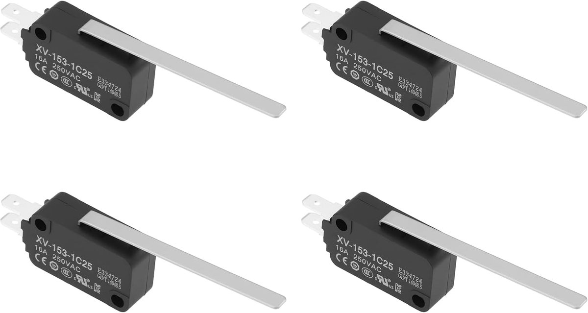 Micro schakelaar SPDT 16A 250V AC - 4 stuks lange hendel - betrouwbare schakeling - ideaal voor elektronische systemen - ShopVlot