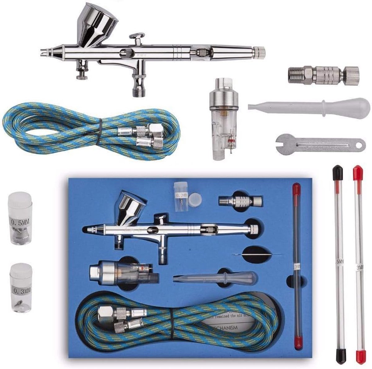 SnelShoppen - Dual Action Airbrush Kit 0.2mm/0.3mm/0.5mm Naald voor Cake, Nagels en Modelbouw - Professionele Spuitpistool met Super Atomisatie en Nau