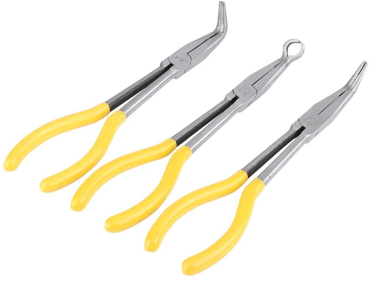 SnelShoppen - 3-delige set van 11 inch extra lange neus-tang met 45/90 graden gebogen en ronde neus voor knutselen en reparaties - Hoogwaardige staal