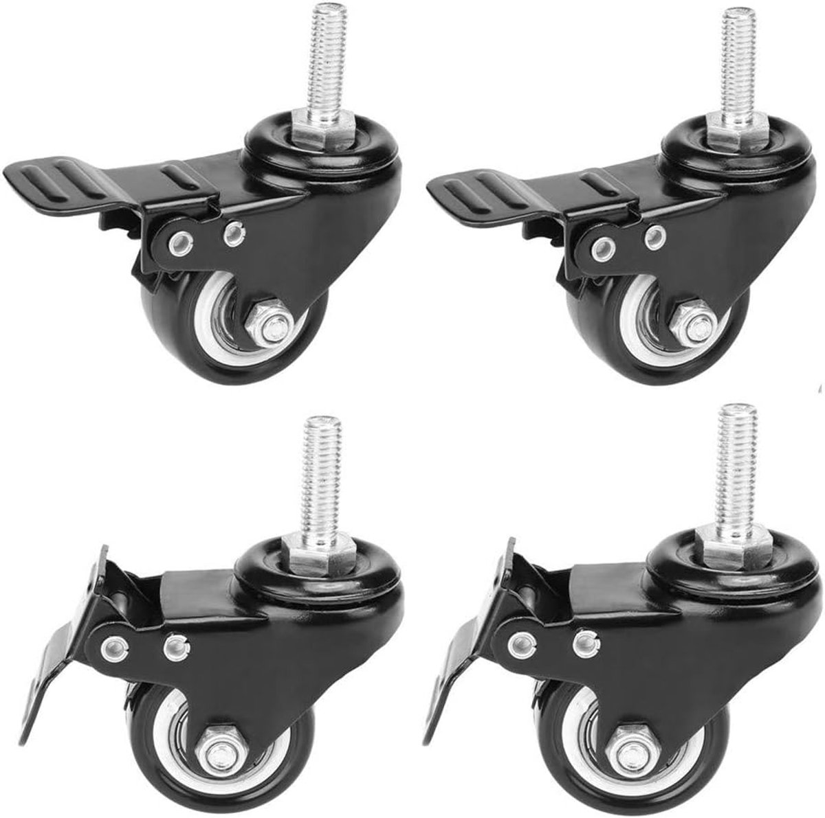 SnelShoppen - Locking 1.5 Inch Swivel Hinge Roller met Draaibare Wiel en Rem voor Wagens, Meubels, Transportwagens, Werkbank (M8 x 25mm)
