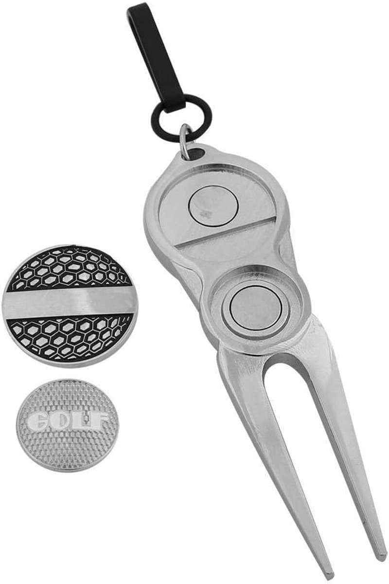 SnelShoppen - Golf Divot Tool van Metaal, Golf Green Repair Fork, Golf Divot Herstel Gereedschap met Magnetische Ball Markers, Ideaal voor Golfbaan en