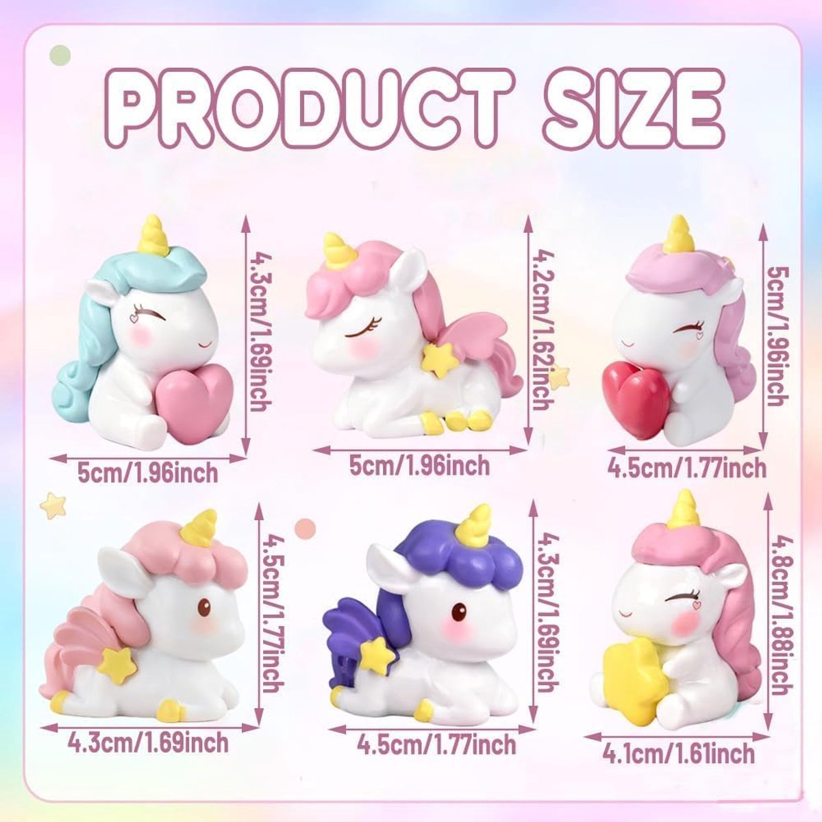 SnelShoppen - Eenhoorn-taartdecoratie 6 stuks, kleurrijke minifiguur standbeelden, schattige eenhoorn-popjes voor kinderen, verjaardag en feest decora