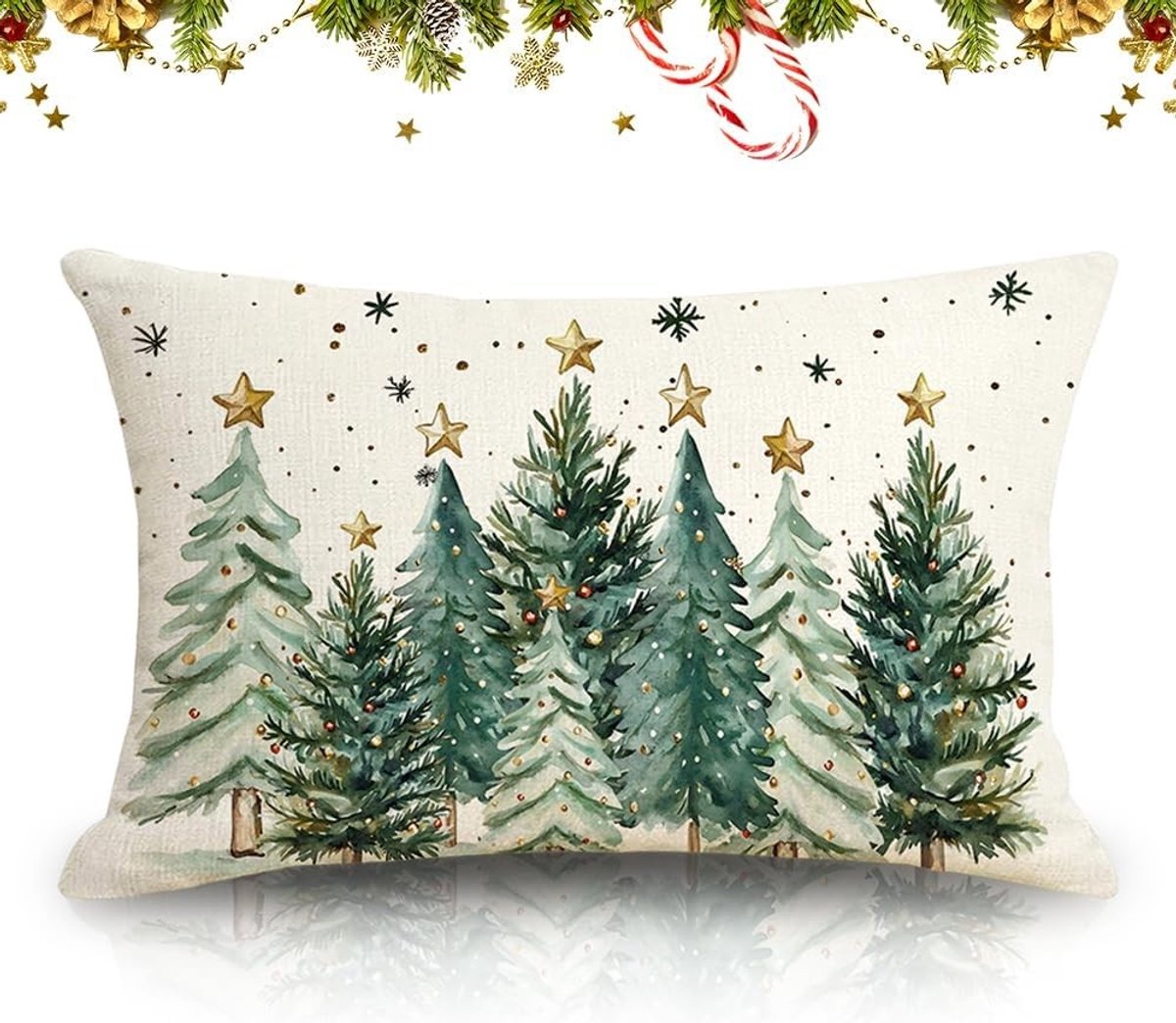 Kerstkussenhoes 30 x 50 cm van linnen voor winterse decoratie in de woonkamer, rechthoekig en stijlvol