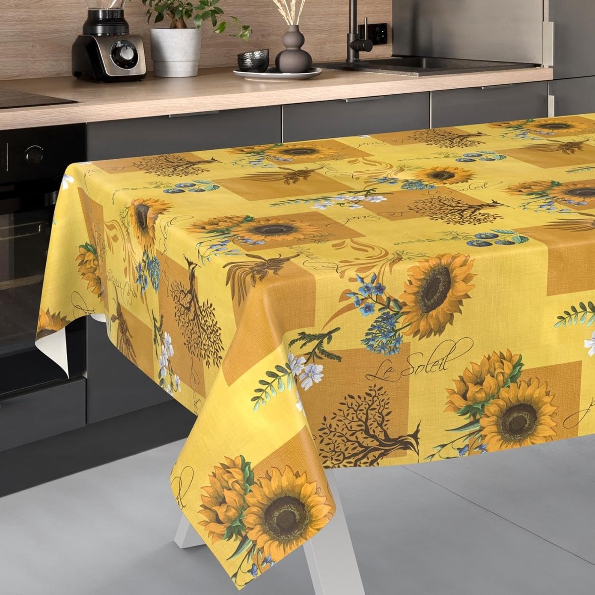 Afwasbaar Tafelkleed - Geel met Snijrand - 140 x 100 cm - Waterafstotend Tafelzeil voor Eettafel en Tuin