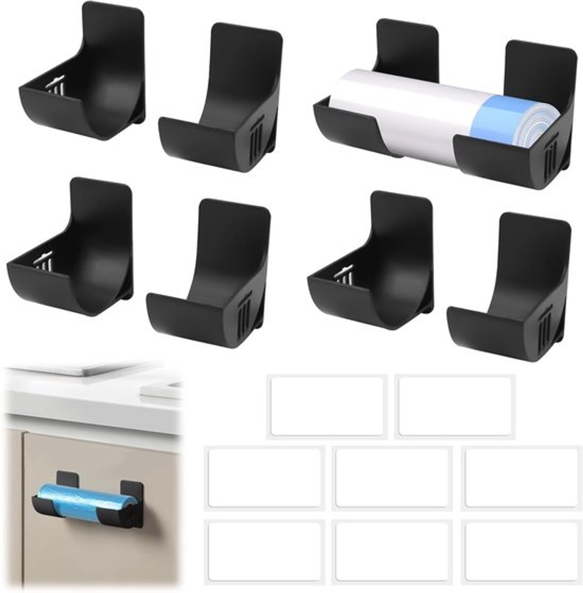 Aluminium Folie Organizer voor Keuken, Opbergruimte voor Kastdeuren en Wandplank, Zwart, 4 Stuks