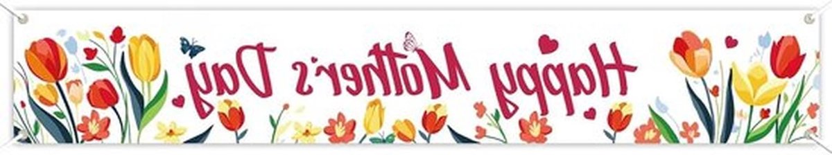 Grote Gelukkige Moederdag Banner, 300x50cm Kleurige Bloemen voor Tuin Decoratie, Feest Achtergrond en Buitengebruik