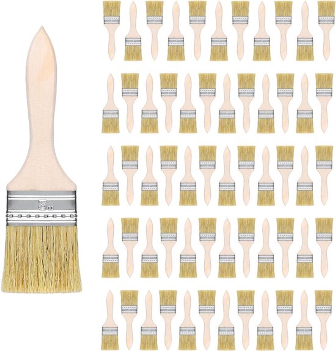60 Stuks 2 Inch Kwasten met Houten Handvat voor Verf, Beits, Vernis en Doe-Het-Zelf Projecten