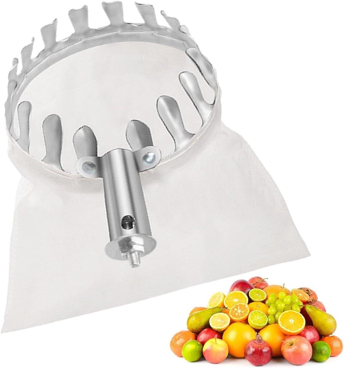 Fruitplukker - Grijper Mand - Fruit Oogsten - Metalen Grijperkop - 26 x 20 x 17 cm - Zilver