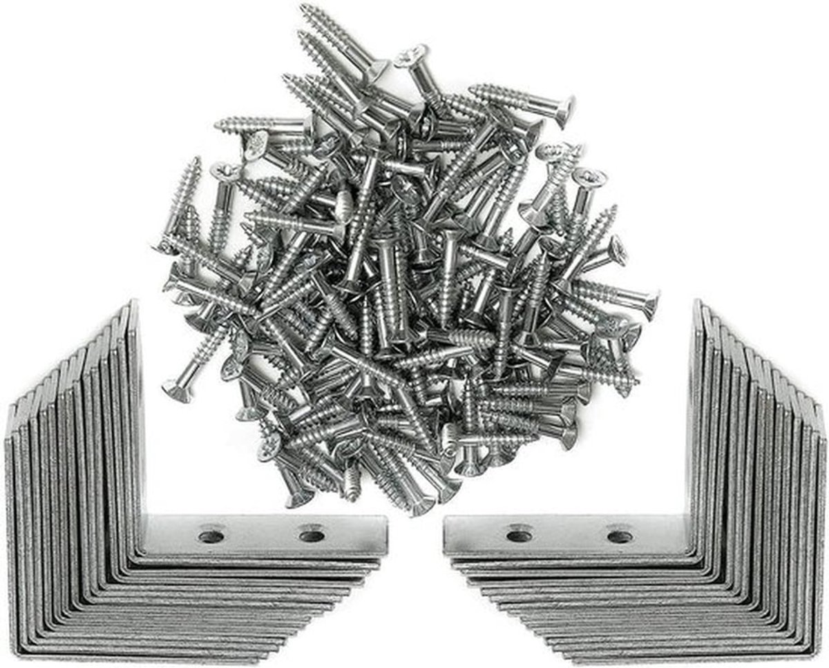 Hoekbeugels van Gegalvaniseerd Staal - 16mm Breed en 50mm Lang met Schroeven - Verpakking van 30 Stuks voor Sterke Bevestiging en Ondersteuning