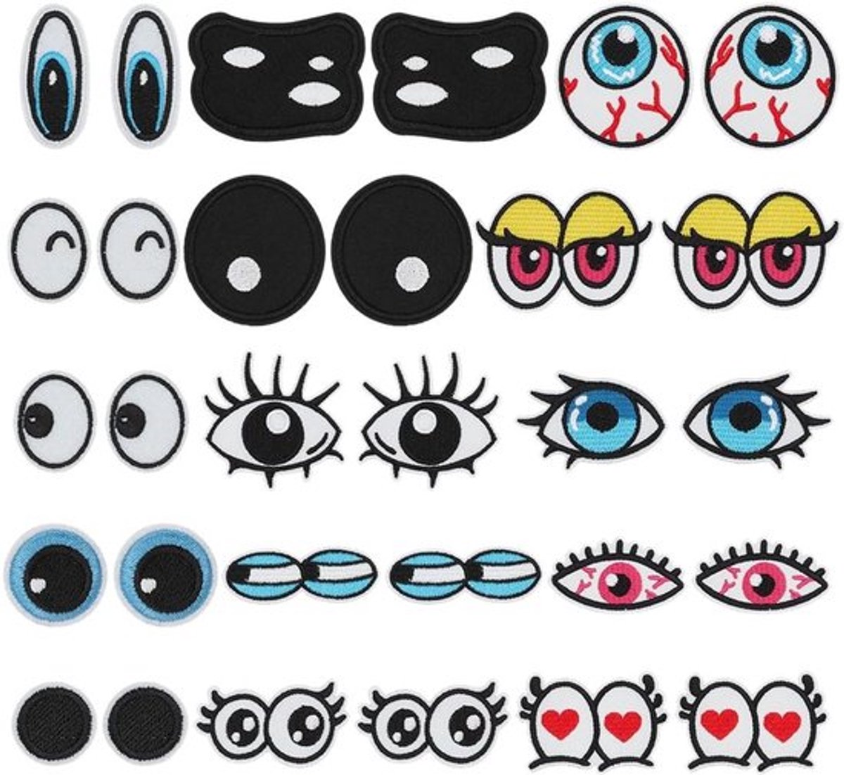 15 paar geborduurde patches om op te strijken met ogen, 15 unieke stijlen voor kleding, jassen en hoeden met artistiek design