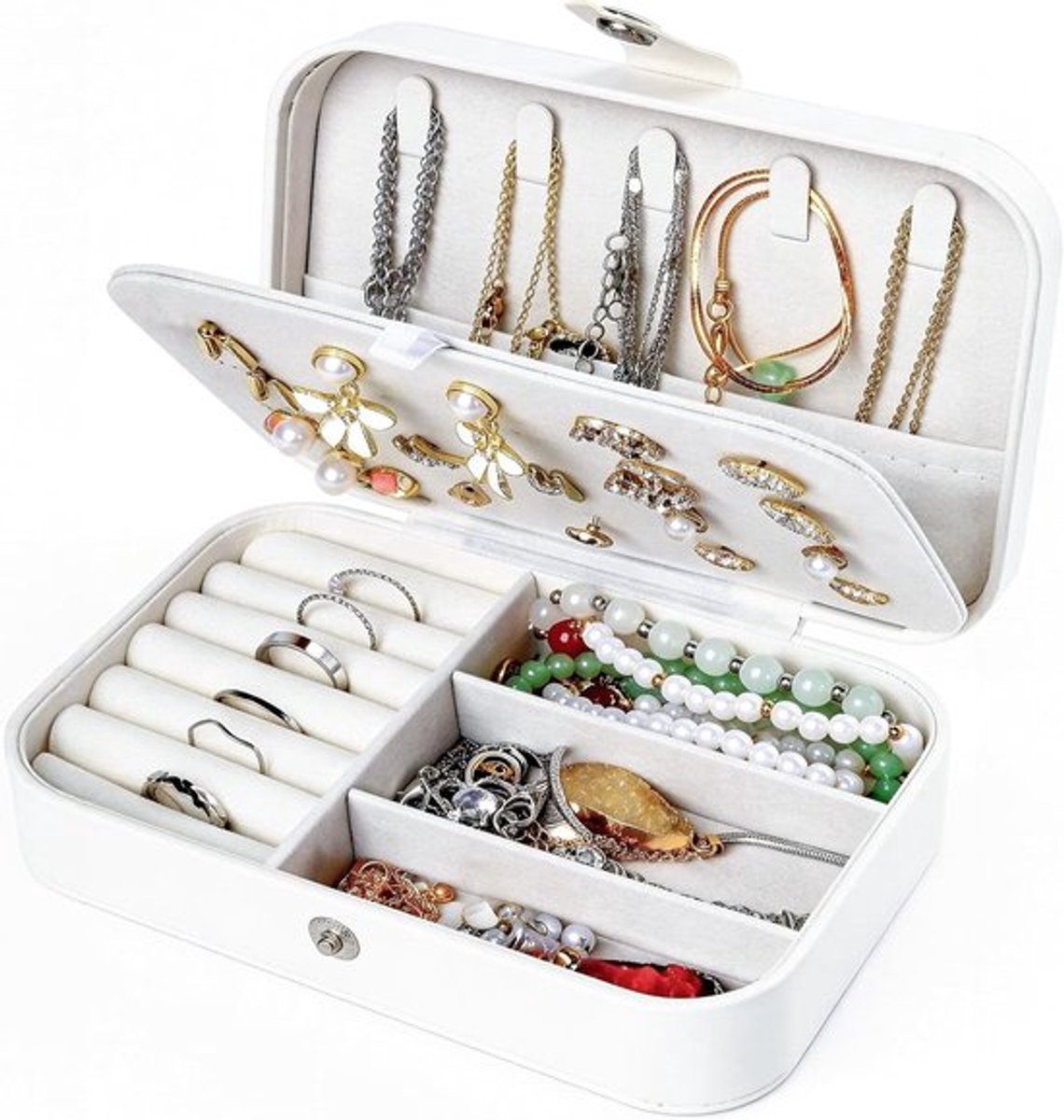 Kleine Sieradenbox - Reissieraden Organizer met Verdelers - PU Leren Sieradenopslag voor Ringen, Kettingen en Oorbellen - Perfect Cadeau voor Vrouwen en Meisjes