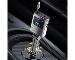 Bluetooth FM-zender - Zilvergrijs - 5,5 x 6,4 x 7 cm - 3-in-1 Auto Adapter met Uittrekbare Kabel - Voor 12V/24V Voertuigen