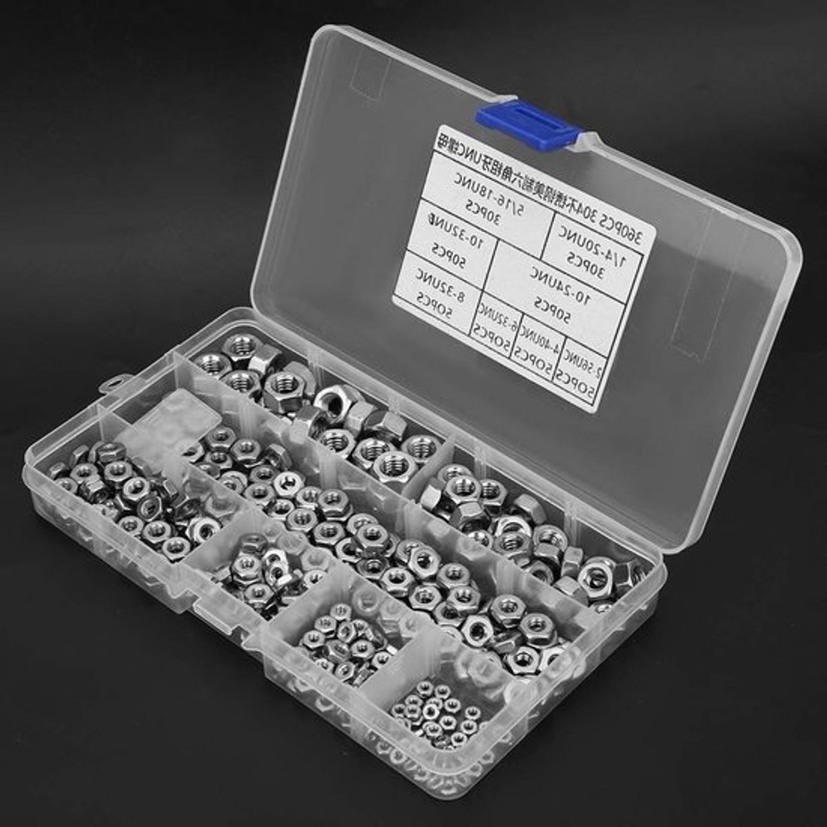 Zeskantmoeren met grof draad set van 360 stuks in RVS - Duurzame UNC-moeren voor bevestiging en montage
