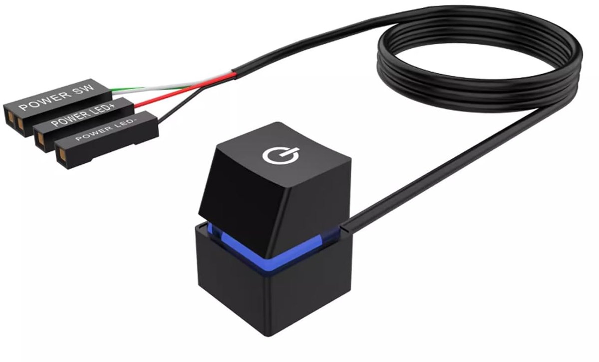 SnelShoppen - PC Power Button, Desktop Computer Aan/Uit Schakelaar, Blauwe Schakelaar met 7 Kleuren Verlichting, 2.5 Meter Kabel, Ideaal voor Gaming e