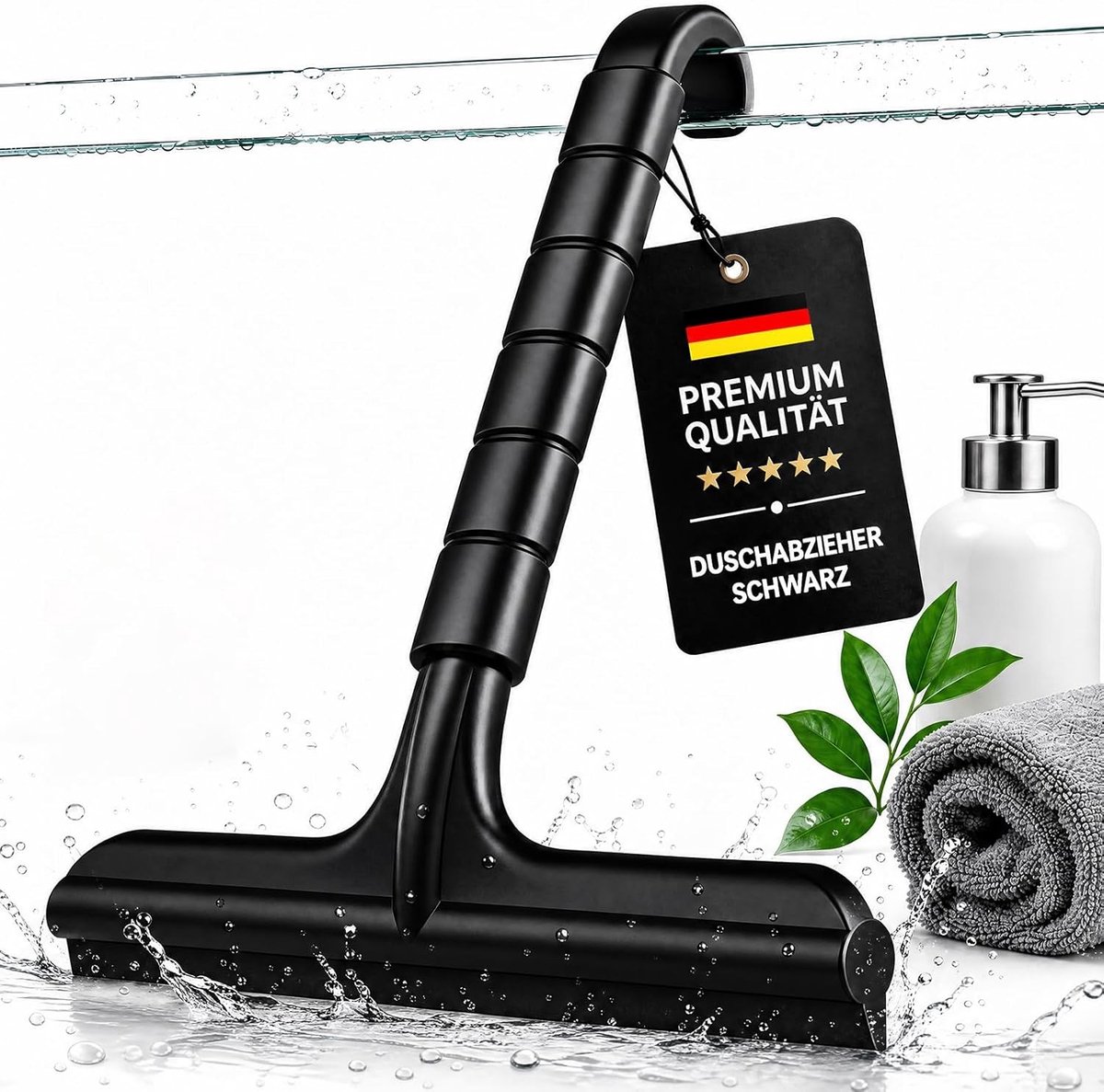 Douchewisser - Zwart - 21 cm - Siliconen met Roestvrijstalen Kern - Voor Badkamer en Ramen