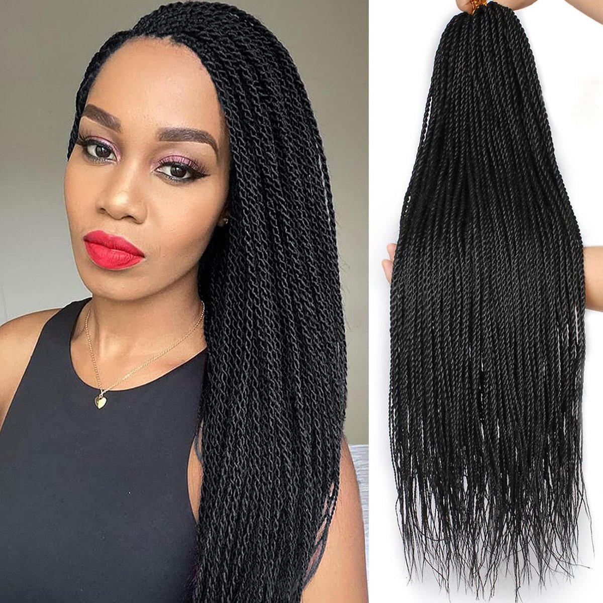 SnelShoppen - Mini Senegalese Twist Crochet Haar 24 inch, 8 Stuks Kleine Twist Haakvlecht Haar Synthetisch Warm Water Instellen 25 Strengen/Verpakking