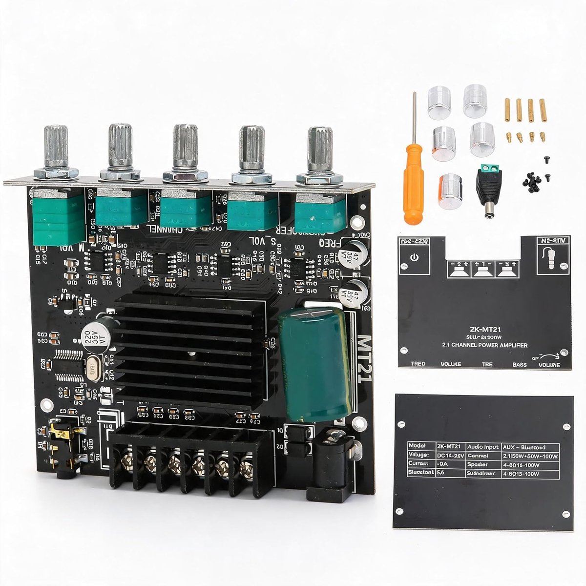 SnelShoppen - Bluetooth Versterker Kaart 2X50W+100W Digitale Stereo Versterker DC12-24V voor 15-100W 4-8Ω Luidsprekers, Eenvoudig te Installeren, Voor