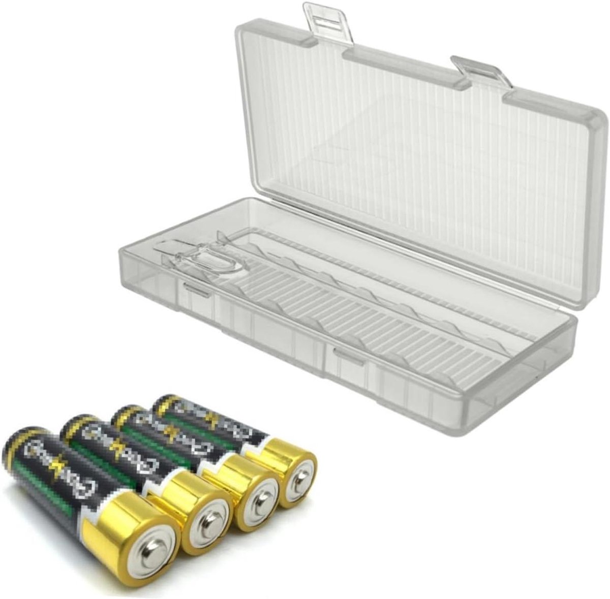 Batterij Opbergbox - Batterijhouder Case - Batterijen Organiseren - Groeven tegen Schuiven - 12 x 5.8 x 2 cm - Transparant
