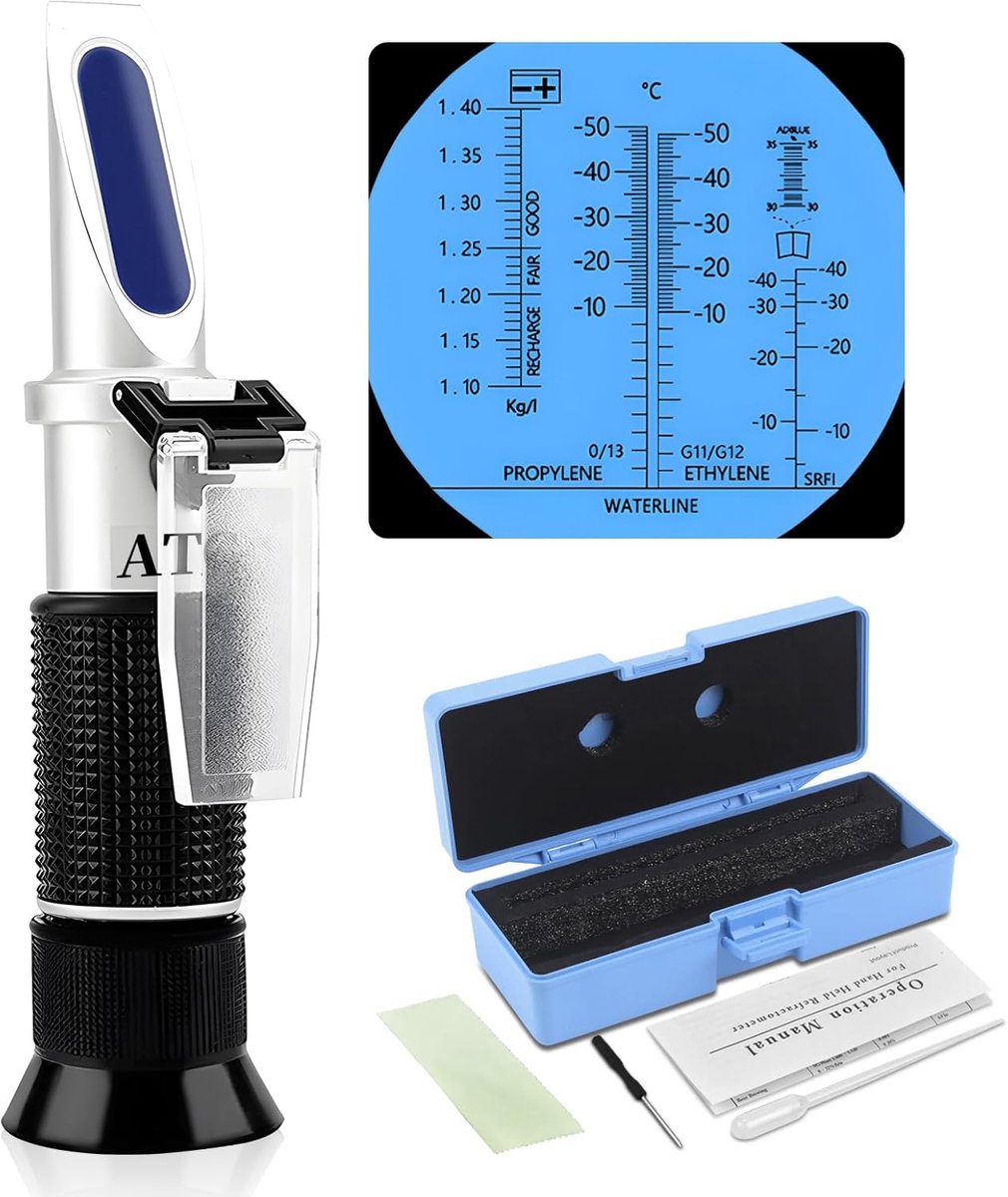 Antifreeze refractometer 4-in-1 - koelvloeistofmeter - meet ook accuzuur en Adblue - beschermt tegen vorst - ShopVlot