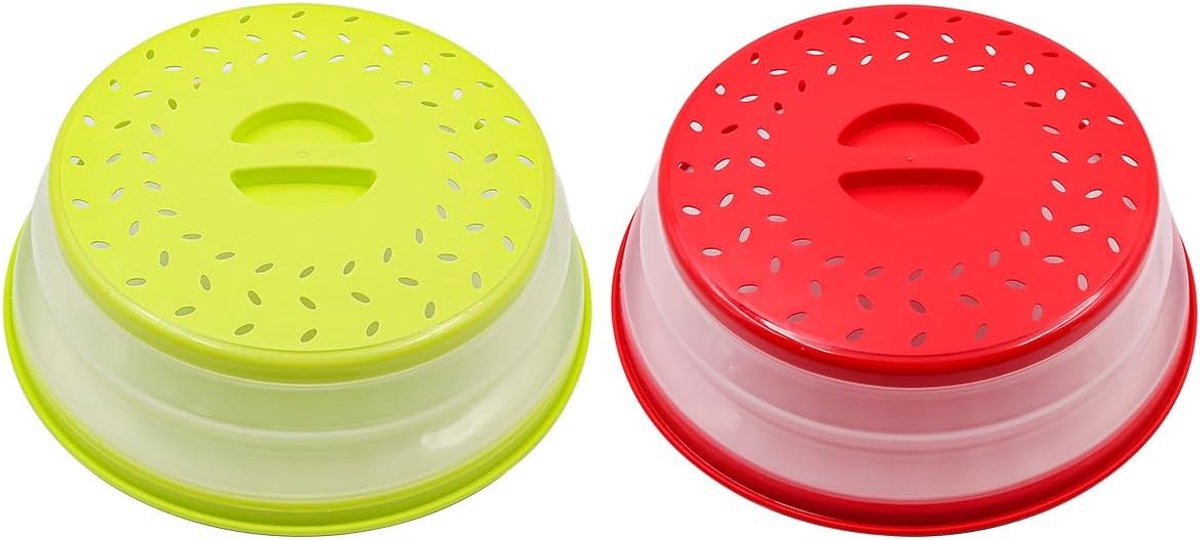 SnelShoppen - 2 Stuks Magnetron Deksel Vouwbaar - Magnetron Deksel tegen Spatten - Groente en Fruit Deksel - Keuken Accessoire Groen+Rood