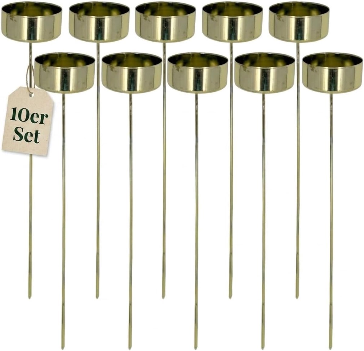 SnelShoppen - 10 Gouden Kaarsenhouders van Metaal, 20 cm Lang, Voor Theelichten tot 40 mm, Perfect voor Adventskrans, Tafelversiering en Feestdecorati