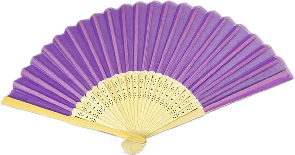 Opvouwbare Handventilator - Zijden Ventilator Hout - Warmte Verlichting - Vintage Decoratief - 21x38 cm - Lavendel