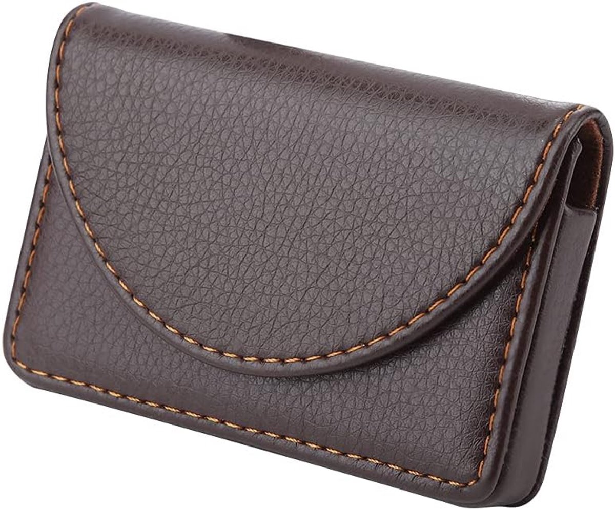 SnelShoppen - Luxe Bruine Leren Visitekaart Houder, Draagbare Creditcardhouder voor Mannen en Vrouwen, Professioneel en Duurzaam, Ideaal voor Kantoor