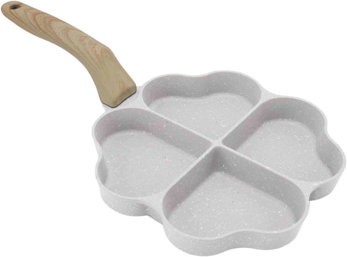 SnelShoppen - 4 cups omeletpan, anti-aanbak eierrein pan met hartvormige mallen, ideaal voor ontbijt, pannenkoeken, crepes, wit