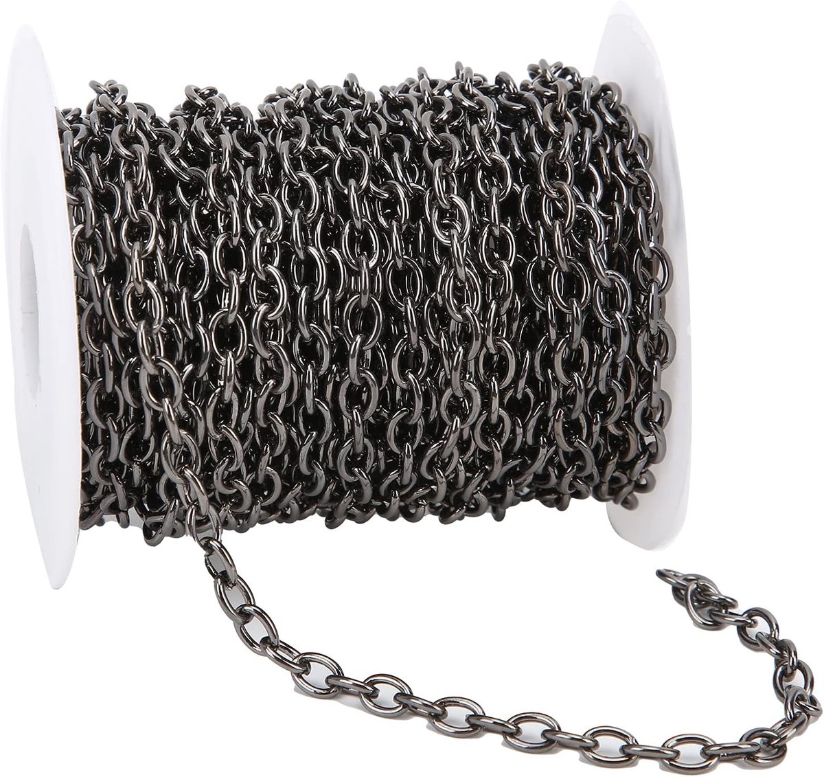 SnelShoppen - 10m/Rol Heren Ketting IJzeren Curb Chain met Spoel 10 x 6,5 x 1,8 mm Vacuum Coating Zwart voor DIY Armband en Ketting Sieraden Maken