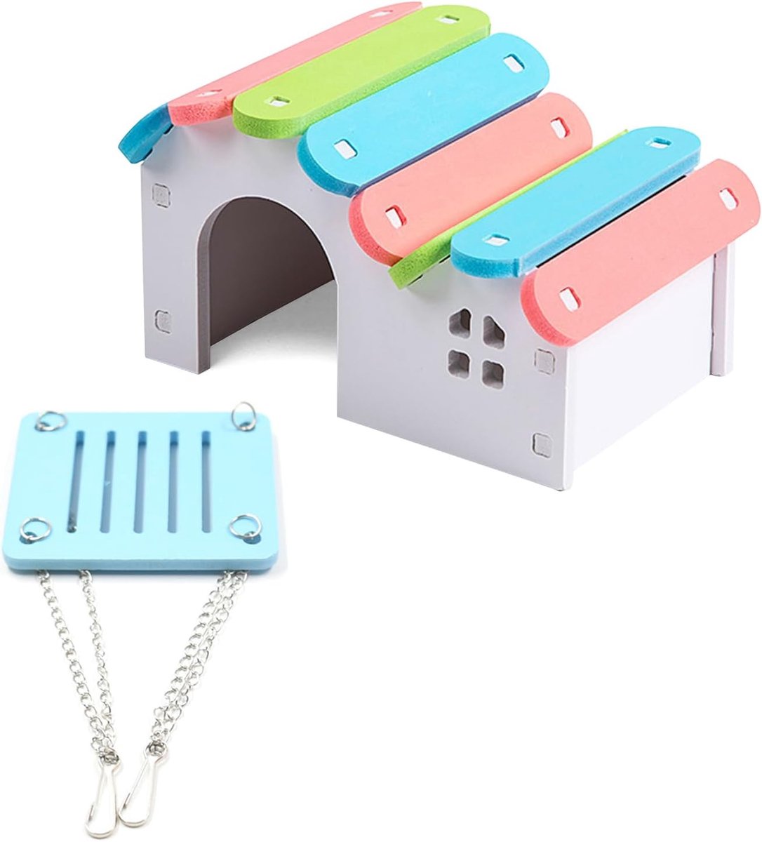 SnelShoppen - Hamsterhuis met Hangmat - 1 Set Gemonteerde Cabines, Kleurvolle Hamster Nest, Waterdicht PVC, Inclusief Hamster Schommel, Ideaal voor Ha