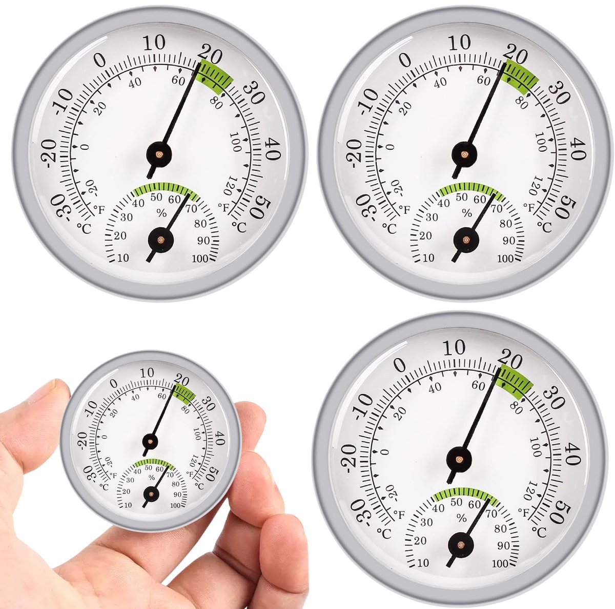 SnelShoppen - Thermo-Hygrometer Mini 3 Stuks Ronde Thermometer Hygrometer Binnen Analoog Goed Afleesbaar voor Baby Garage Kantoor Luchtvochtigheidsmet
