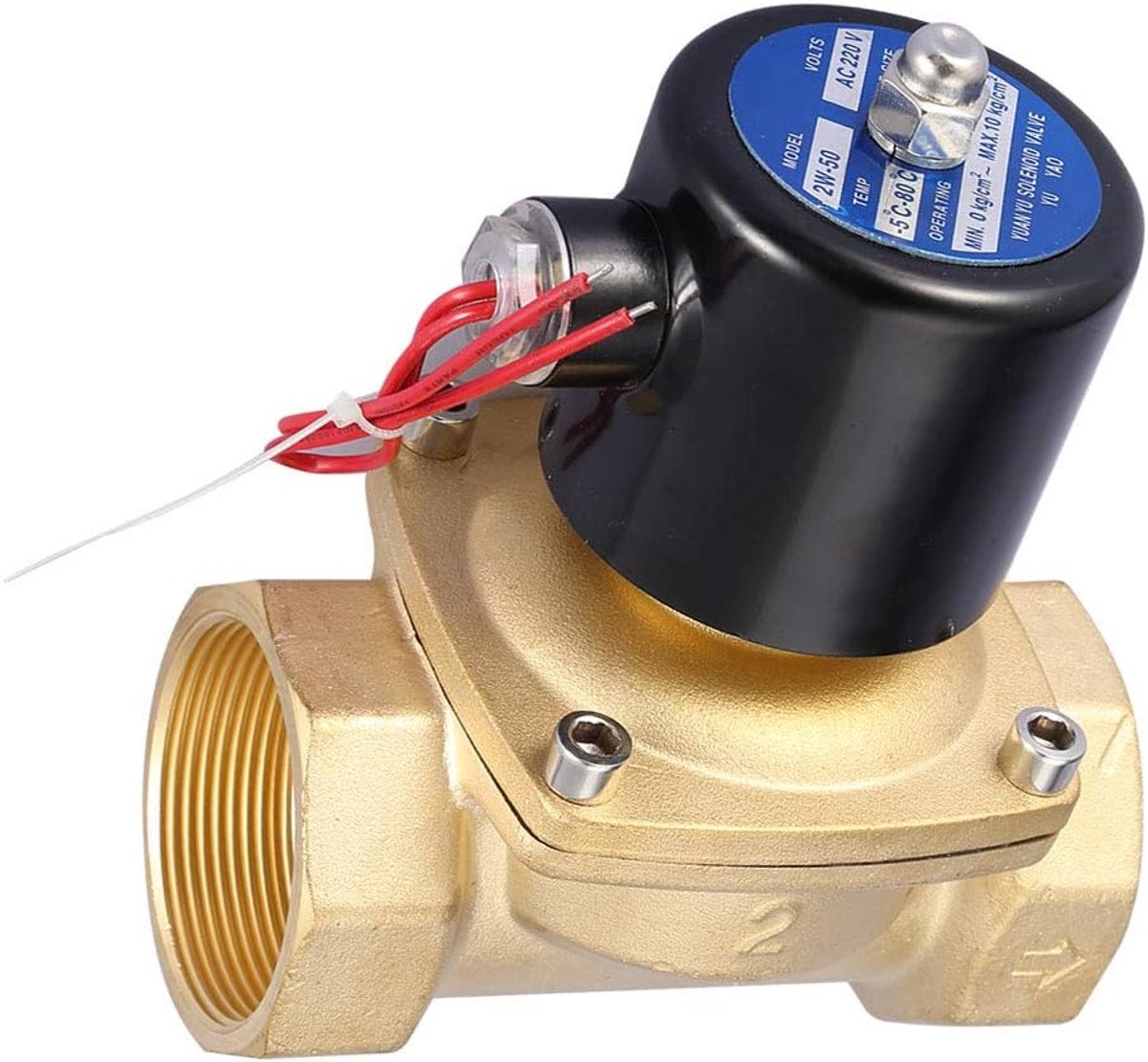 SnelShoppen - NC Solenoïde Ventiel 220VAC DN50 Messing 2 Inch 2 Weg Normaal Gesloten Type Elektrisch Solenoïde Ventiel Direct Werkend, Duurzaam en Roe