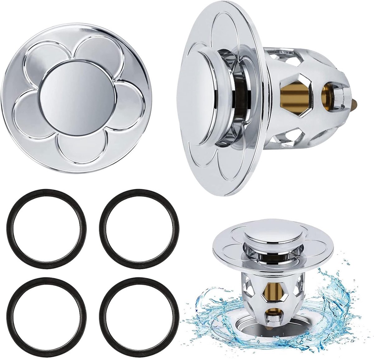 2pcs Sink Drain Plug, Rebound Core Push Type Sink Plug Drain Strainer Universal Pop Up Drain Strainer with Anti-Clog - ShopVlot