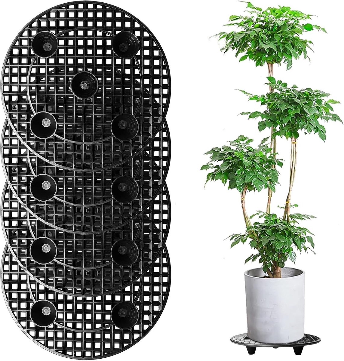 Plant Coasters voor Bloempotten - Set van 4, 30 cm Rond, Drainage Matten voor Binnen en Buiten, Ideaal voor Tuin en Balkon