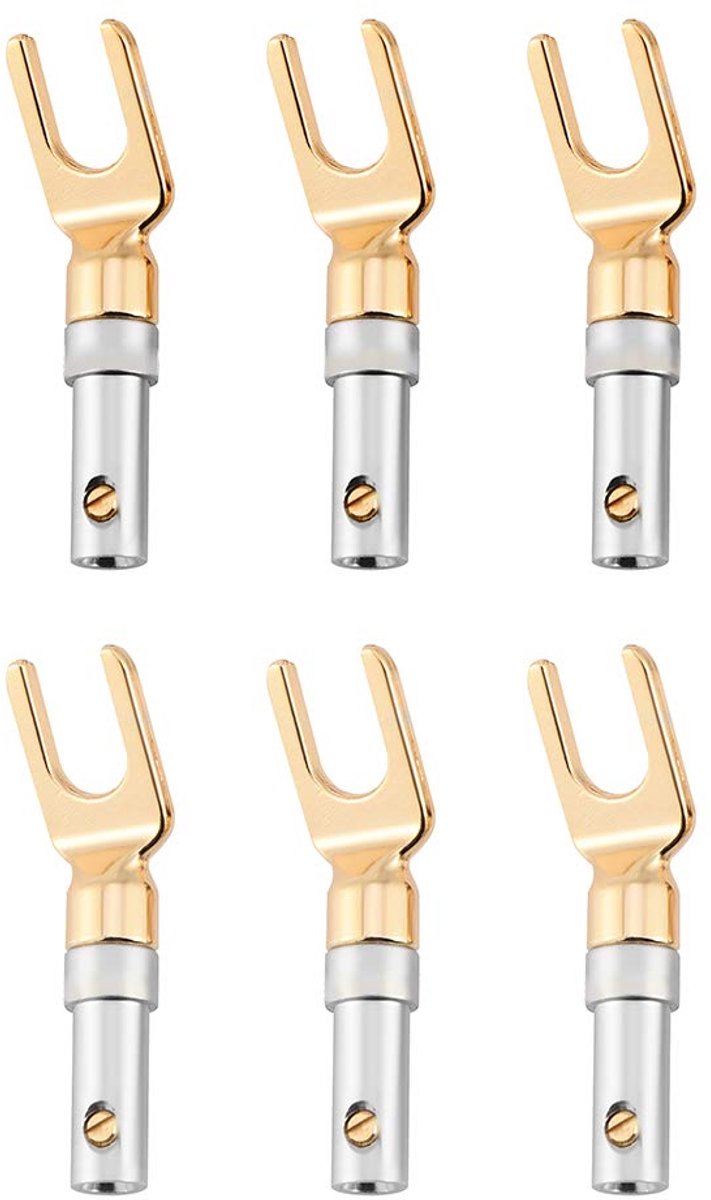 SnelShoppen - 6 Stuks Y Plug 45 Graden Goud Geplated Spade Connector voor Luidsprekerkabel DIY Luidsprekerkabel Fork Plug
