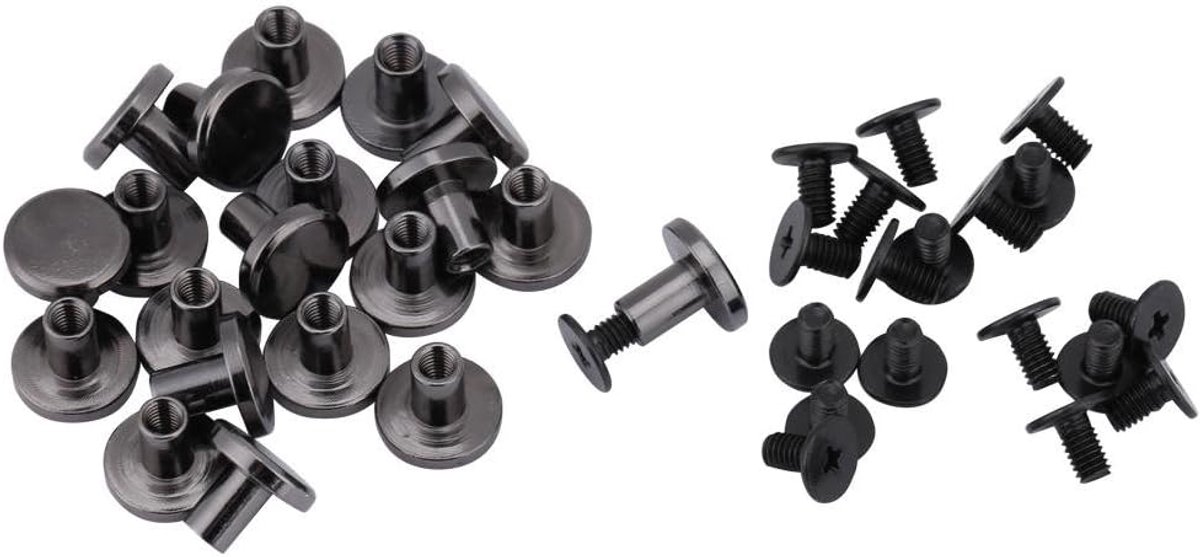 SnelShoppen - Screw Rivet Set 20 Stuks Messing Platte Kop Rivetten + Schroeven voor Luggage Leer Handwerk 5mm 8mm (8mm) Zwart