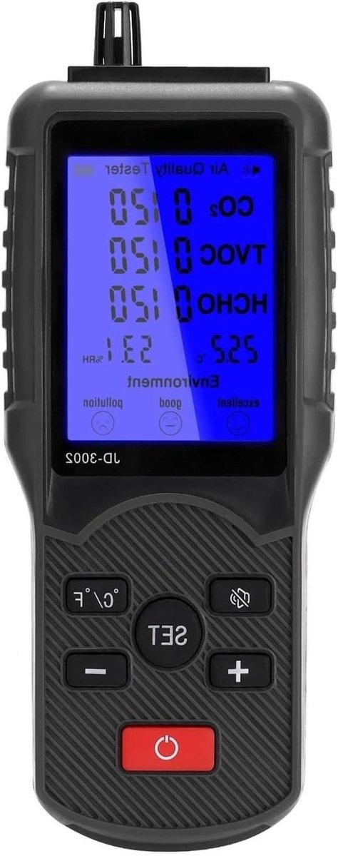 Luchtkwaliteitsmeter - CO2 meter - Milieu Kwaliteit Meten - Multifunctioneel LCD Scherm - 176 mm - Wit