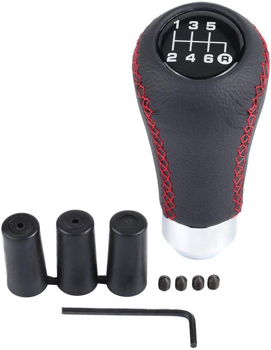 SnelShoppen - Universele 6 Versnellingen Versnellingspook, Handmatige Versnellingsknop Adapter met PU Materiaal en 3 Slangen in Rood, Comfortabel en E