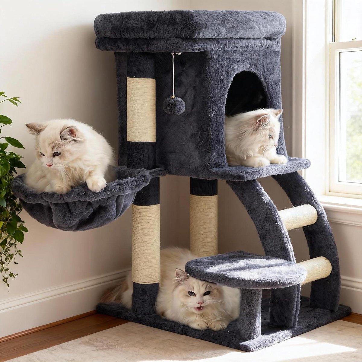 Krabpaal met Platform - Klimboom Katten - Spelen en Ontspannen - Multifunctioneel Ontwerp - 75 cm Hoog - Rookgrijs