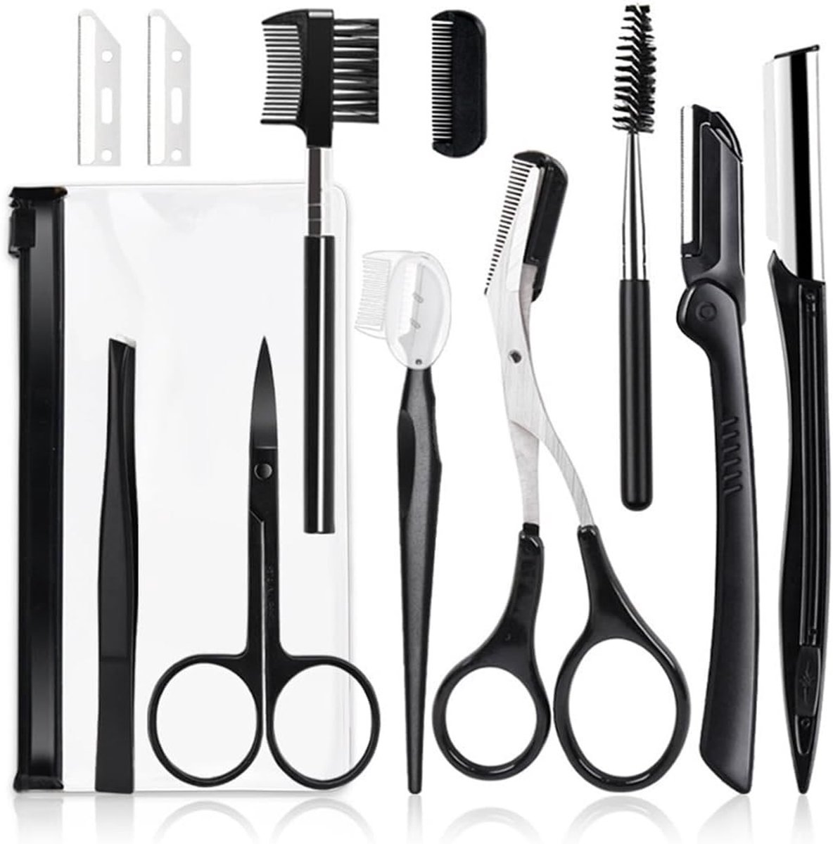 Complete Set van 11 Professionele Pincetten voor Wenkbrauwen met Kam en Scheermes voor Vrouwen, Ideaal voor het Verwijderen van Ongewenste Haartjes en Ingegroeide Haartjes