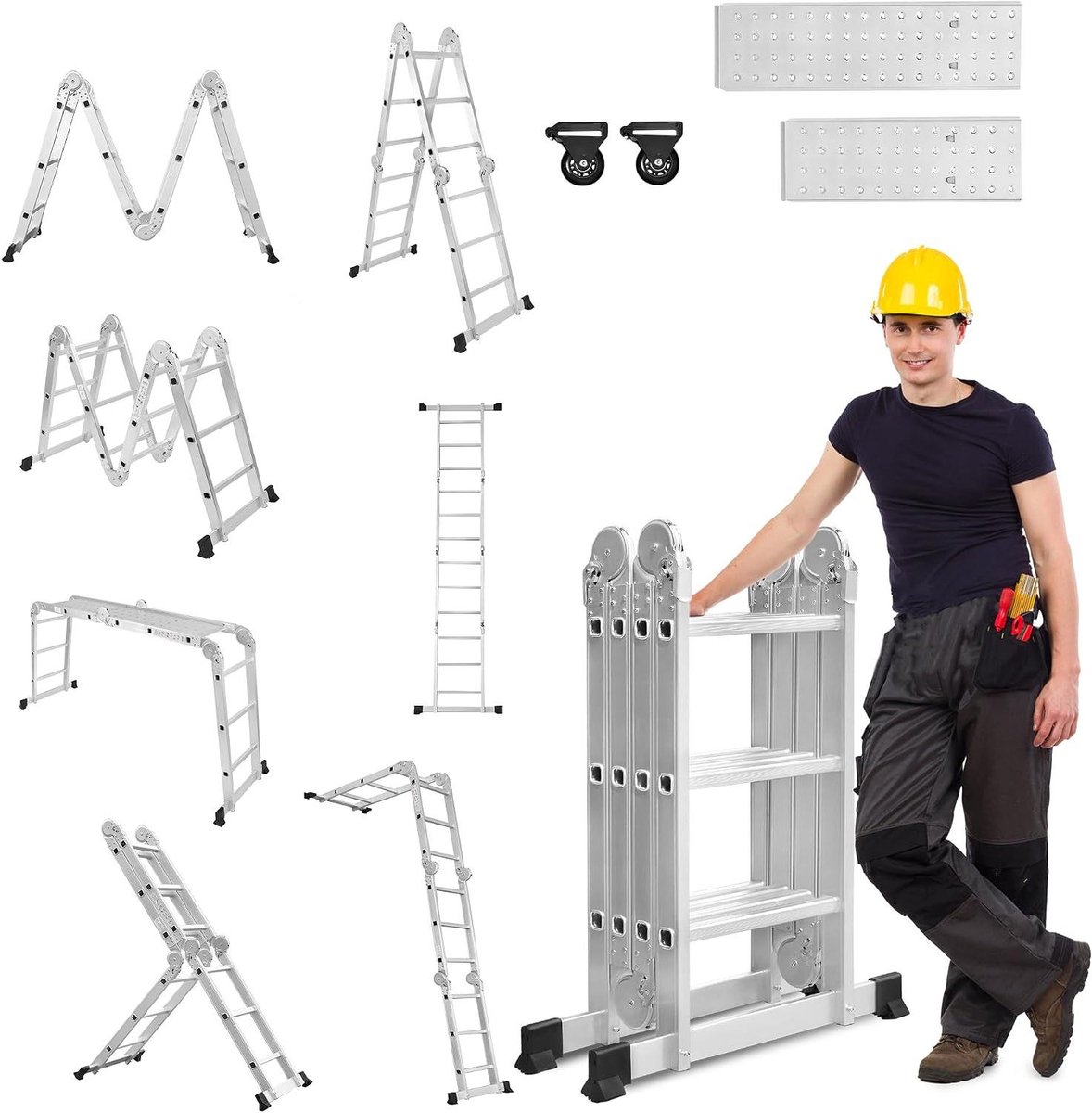 Vouwladder - Multifunctioneel - Kluswerkzaamheden - 6-in-1 ontwerp - 340 cm hoogte - Zilver