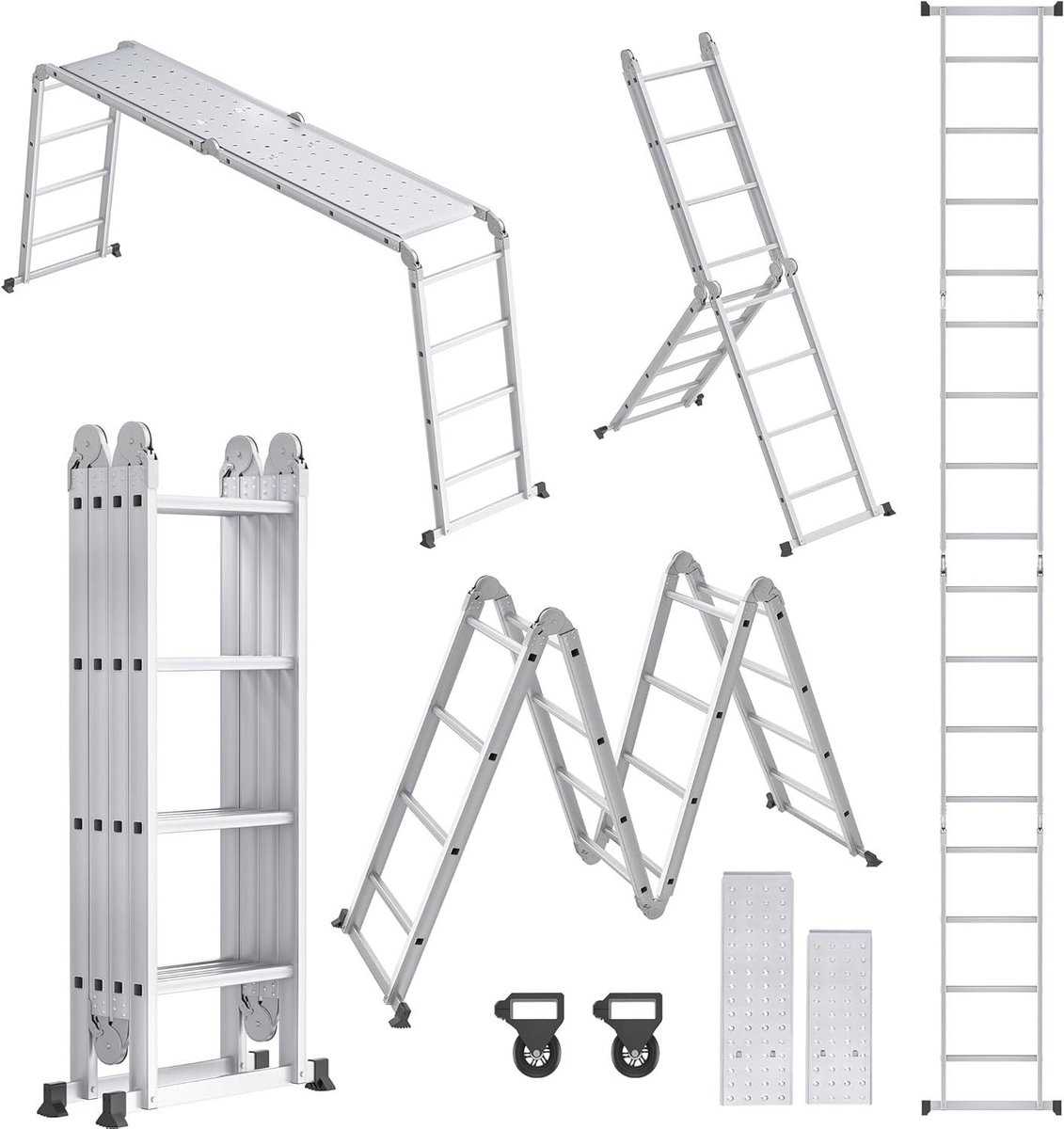 Multifunctionele Ladder - Klimladder Steiger - Klus Klussen - Inklapbaar Ontwerp - 470 cm - Zilver