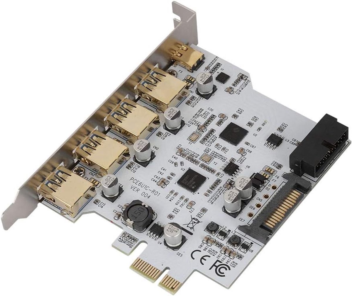 SnelShoppen - 4-Poorts USB 3.0 PCI-E Uitbreidingskaart met Type C en 20-Pin Male Connector - Snelle Gegevensoverdracht voor PC, Laptop en Accessoires