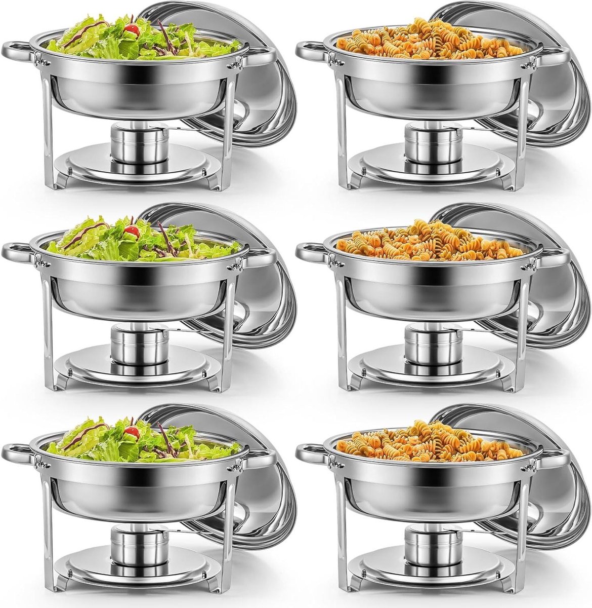 Voedselwarmer Set - Buffet Schalen - Feestelijk Serveren - Stapelbaar Ontwerp - 6 Stuks 5 Liter - Roestvrij Staal