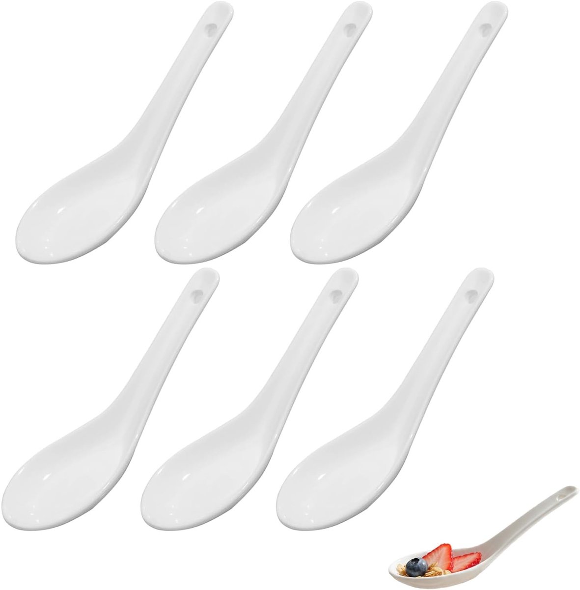 Elegante witte porseleinen lepelset voor rijst, soep en desserts - 6 stuks voor dim sum en appetizers